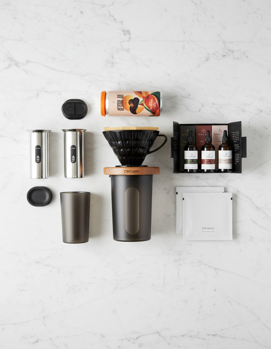 Overhead flat-lay of Kit Brewer Pro products